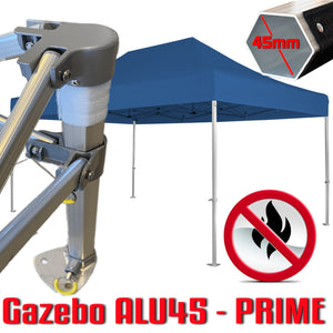Gazebo 3x4,5 m blu certificato IGNIFUGO SENZA laterali pieghevole alluminio piantone esagonale 45mm portatile estendibile richiudibile estensibile acciaio per fiere eventi stand chiosco tenda tendone mercato mercatino    
