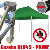 Gazebo 3x4,5 m verde certificato IGNIFUGO SENZA laterali pieghevole alluminio piantone esagonale 45mm portatile estendibile richiudibile estensibile acciaio per fiere eventi stand chiosco tenda tendone mercato mercatino    