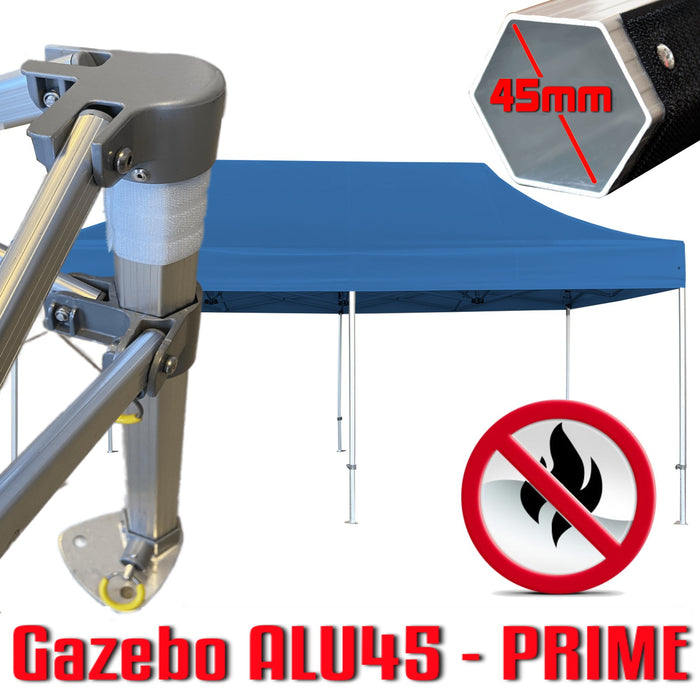 Gazebo 3x6 m blu certificato IGNIFUGO SENZA laterali pieghevole alluminio piantone esagonale 45mm portatile estendibile richiudibile estensibile acciaio per fiere eventi stand chiosco tenda tendone mercato mercatino    