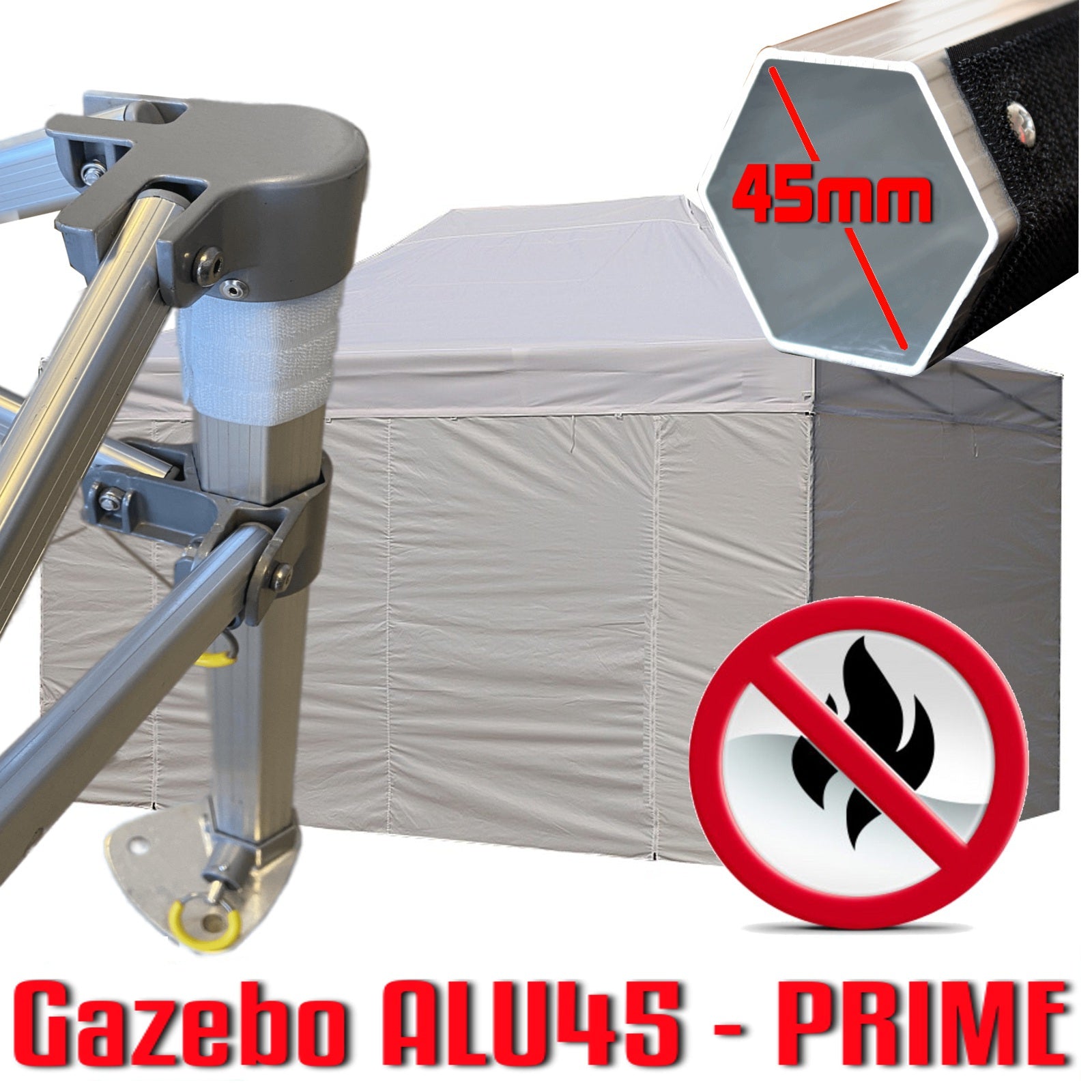 Gazebo 3x6 m bianco certificato IGNIFUGO pieghevole alluminio piantone esagonale 45mm portatile estendibile richiudibile estensibile acciaio con laterali per fiere eventi stand chiosco tenda tendone mercato mercatino