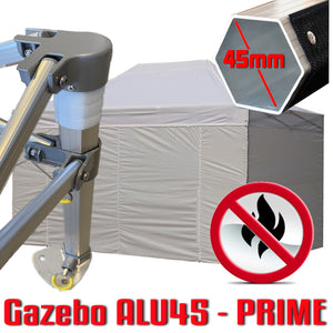 Gazebo 3x6 m bianco certificato IGNIFUGO pieghevole alluminio piantone esagonale 45mm portatile estendibile richiudibile estensibile acciaio con laterali per fiere eventi stand chiosco tenda tendone mercato mercatino