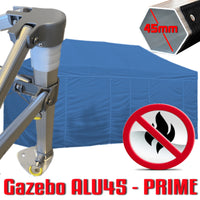 Gazebo 3x6 m blu certificato IGNIFUGO pieghevole alluminio piantone esagonale 45mm portatile estendibile richiudibile estensibile acciaio con laterali per fiere eventi stand chiosco tenda tendone mercato mercatino    