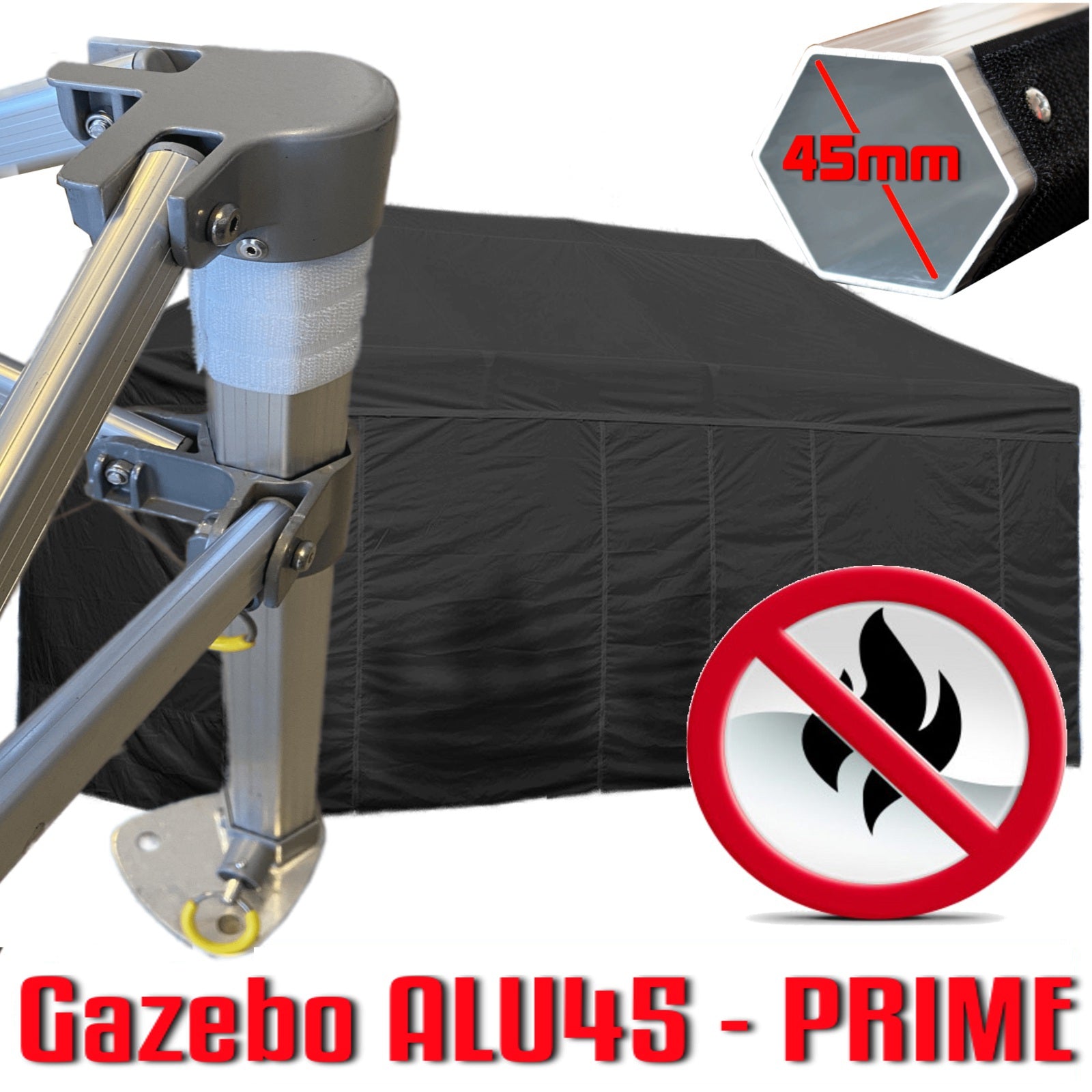 Gazebo 3x6 m nero certificato IGNIFUGO pieghevole alluminio piantone esagonale 45mm portatile estendibile richiudibile estensibile acciaio con laterali per fiere eventi stand chiosco tenda tendone mercato mercatino    