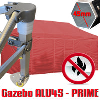 Gazebo 3x6 m rosso certificato IGNIFUGO pieghevole alluminio piantone esagonale 45mm portatile estendibile richiudibile estensibile acciaio con laterali per fiere eventi stand chiosco tenda tendone mercato mercatino    