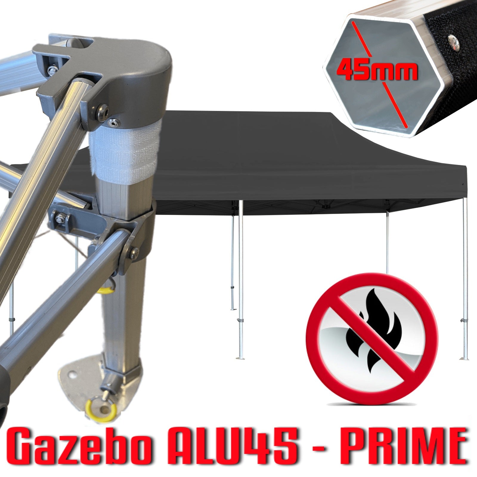 Gazebo 3x6 m nero certificato IGNIFUGO SENZA laterali pieghevole alluminio piantone esagonale 45mm portatile estendibile richiudibile estensibile acciaio per fiere eventi stand chiosco tenda tendone mercato mercatino    