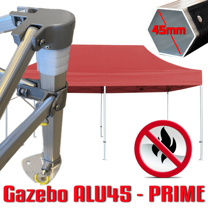 Gazebo 3x6 m rosso certificato IGNIFUGO SENZA laterali pieghevole alluminio piantone esagonale 45mm portatile estendibile richiudibile estensibile acciaio per fiere eventi stand chiosco tenda tendone mercato mercatino    
