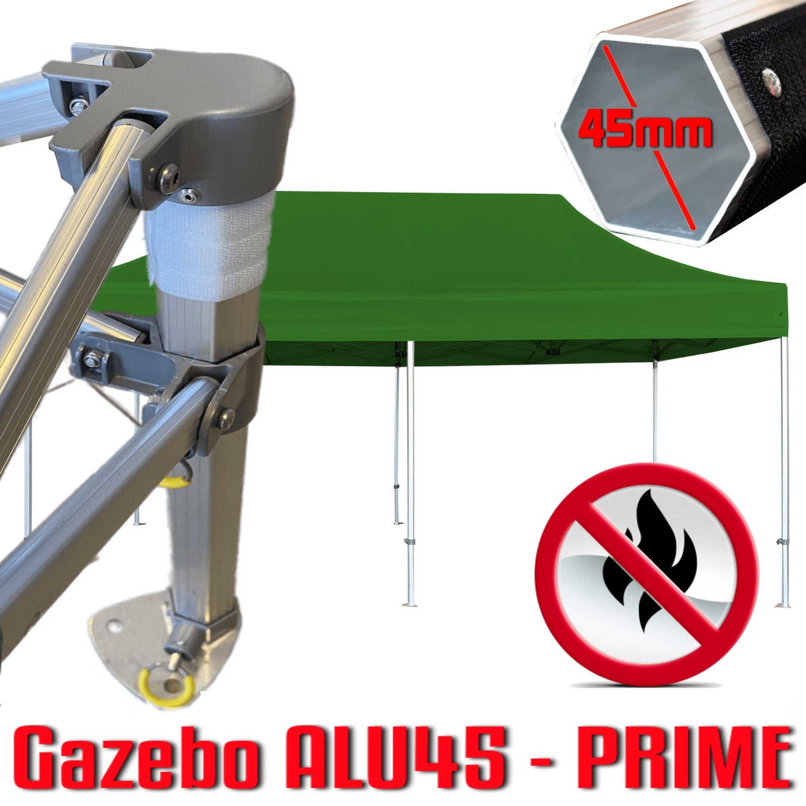 Gazebo 3x6 m verde certificato IGNIFUGO SENZA laterali pieghevole alluminio piantone esagonale 45mm portatile estendibile richiudibile estensibile acciaio per fiere eventi stand chiosco tenda tendone mercato mercatino    