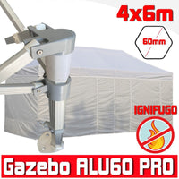 Gazebo 4x6 m bianco certificato IGNIFUGO pieghevole alluminio piantone esagonale 60mm portatile estendibile richiudibile estensibile acciaio con laterali per fiere eventi stand chiosco tenda tendone mercato mercatino    