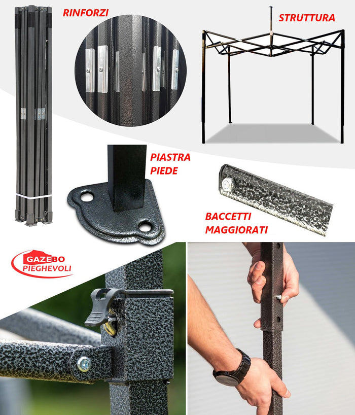 Gazebo 3x3 m bianco pieghevole portatile estendibile richiudibile estensibile acciaio SENZA laterali per fiere eventi stand chiosco tenda tendone mercato mercatino  