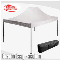Gazebo 3x4,5 m bianco pieghevole portatile estendibile richiudibile estensibile acciaio SENZA laterali per fiere eventi stand chiosco tenda tendone mercato mercatino  