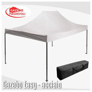 Gazebo 3x4,5 m bianco pieghevole portatile estendibile richiudibile estensibile acciaio SENZA laterali per fiere eventi stand chiosco tenda tendone mercato mercatino  