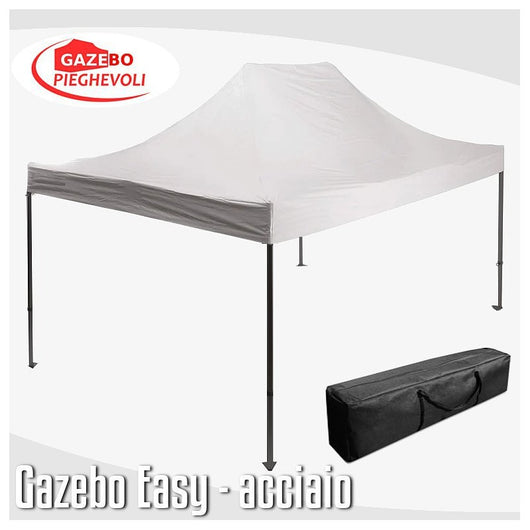 Gazebo 3x4,5 m bianco pieghevole portatile estendibile richiudibile estensibile acciaio SENZA laterali per fiere eventi stand chiosco tenda tendone mercato mercatino  