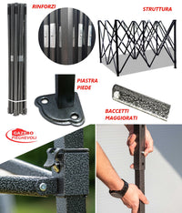 Gazebo 3x4,5 m giallo pieghevole portatile estendibile richiudibile estensibile acciaio SENZA laterali per fiere eventi stand chiosco tenda tendone mercato mercatino  