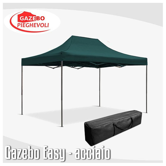Gazebo 3x4,5 m nero pieghevole portatile estendibile richiudibile estensibile acciaio SENZA laterali per fiere eventi stand chiosco tenda tendone mercato mercatino  