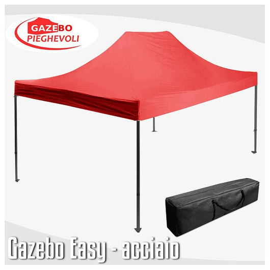 Gazebo 3x4,5 m rosso pieghevole portatile estendibile richiudibile estensibile acciaio SENZA laterali per fiere eventi stand chiosco tenda tendone mercato mercatino  