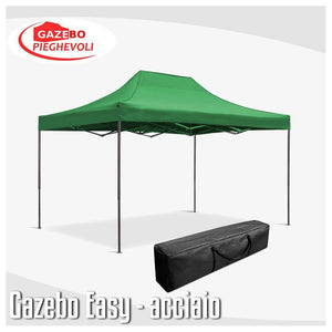 Gazebo 3x4,5 m verde pieghevole portatile estendibile richiudibile estensibile acciaio SENZA laterali per fiere eventi stand chiosco tenda tendone mercato mercatino  