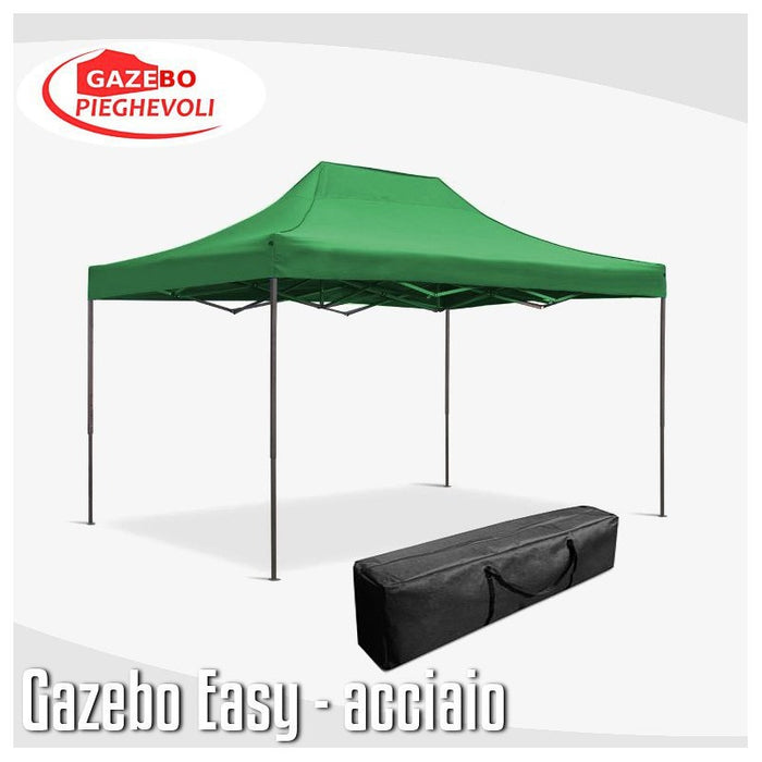 Gazebo 3x4,5 m verde pieghevole portatile estendibile richiudibile estensibile acciaio SENZA laterali per fiere eventi stand chiosco tenda tendone mercato mercatino  