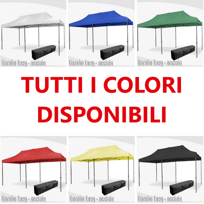 Gazebo 3x6 m giallo pieghevole portatile estendibile richiudibile estensibile acciaio SENZA laterali per fiere eventi stand chiosco tenda tendone mercato mercatino  