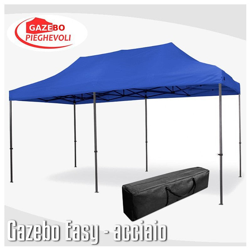 Gazebo 3x6 m blu pieghevole portatile estendibile richiudibile estensibile acciaio SENZA laterali per fiere eventi stand chiosco tenda tendone mercato mercatino  