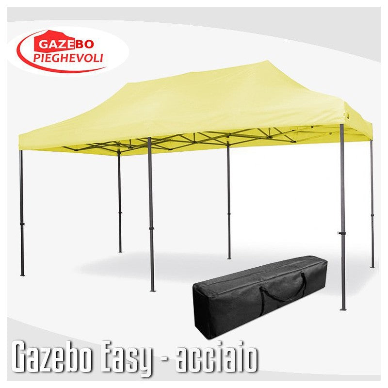 Gazebo 3x6 m giallo pieghevole portatile estendibile richiudibile estensibile acciaio SENZA laterali per fiere eventi stand chiosco tenda tendone mercato mercatino  
