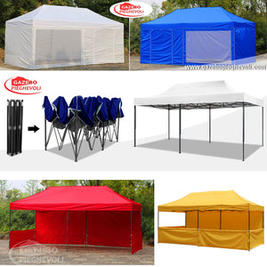 Gazebo 3x6 m blu pieghevole portatile estendibile richiudibile estensibile acciaio con laterali per fiere eventi stand chiosco tenda tendone mercato mercatino  