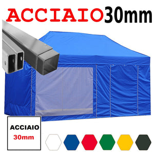 Gazebo 3x6 m blu pieghevole portatile estendibile richiudibile estensibile acciaio con laterali per fiere eventi stand chiosco tenda tendone mercato mercatino  