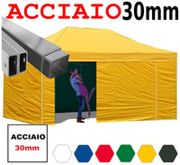 Gazebo 3x6 m giallo pieghevole portatile estendibile richiudibile estensibile acciaio con laterali per fiere eventi stand chiosco tenda tendone mercato mercatino  