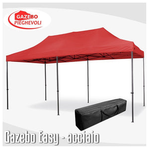 Gazebo 3x6 m rosso pieghevole portatile estendibile richiudibile estensibile acciaio SENZA laterali per fiere eventi stand chiosco tenda tendone mercato mercatino  