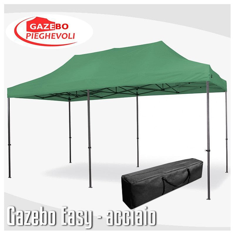 Gazebo 3x6 m verde pieghevole portatile estendibile richiudibile estensibile acciaio SENZA laterali per fiere eventi stand chiosco tenda tendone mercato mercatino  