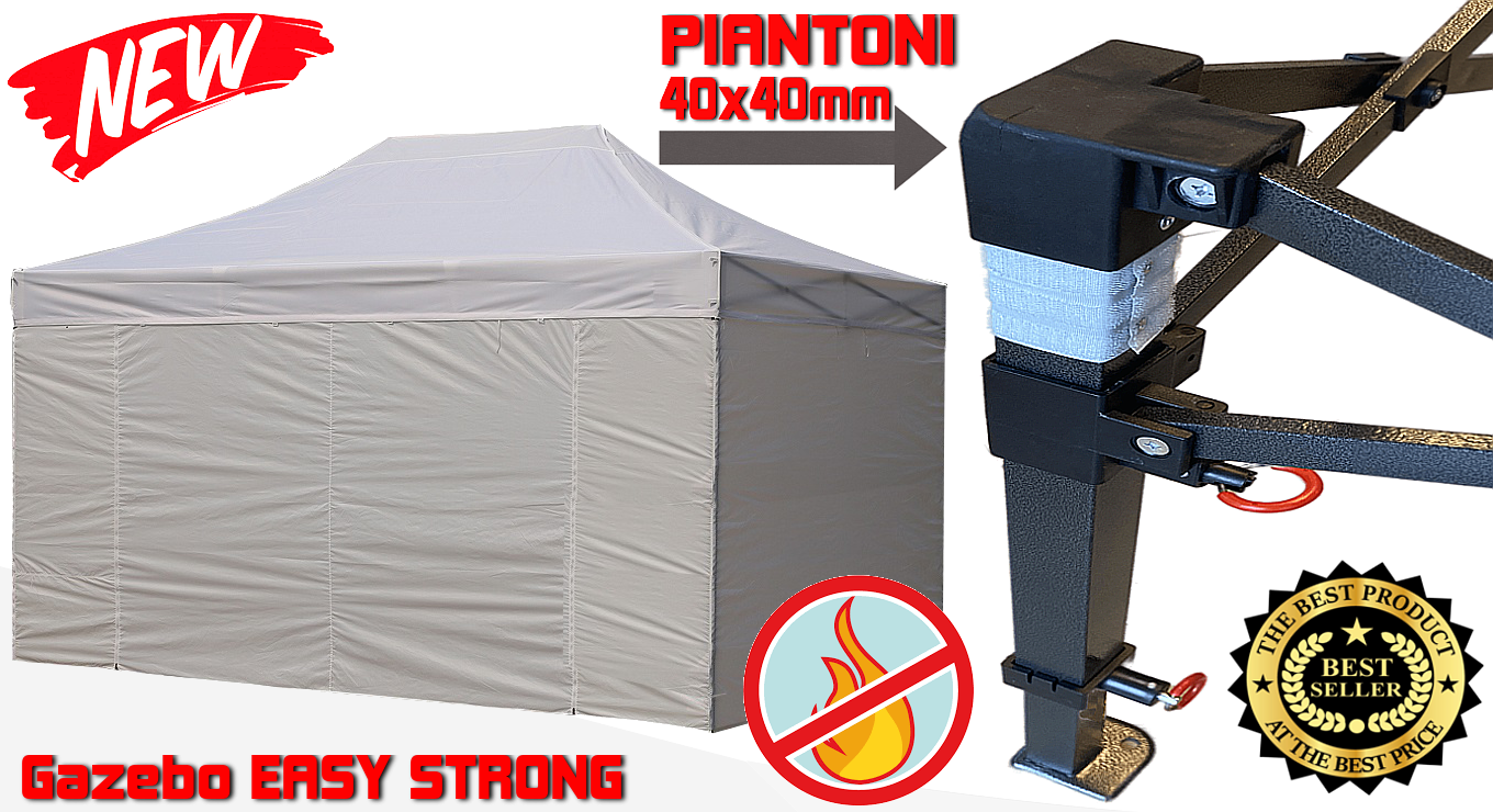 Gazebo 2x3m bianco certificato IGNIFUGO pieghevole portatile estendibile richiudibile estensibile acciaio con laterali per fiere eventi stand chiosco tenda tendone mercato mercatino  