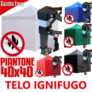 Gazebo 3x3m rosso certificato IGNIFUGO pieghevole portatile estendibile richiudibile estensibile acciaio con laterali per fiere eventi stand chiosco tenda tendone mercato mercatino  