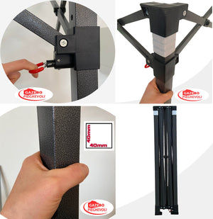 Gazebo 3x3m rosso certificato IGNIFUGO SENZA laterali pieghevole portatile estendibile richiudibile estensibile acciaio per fiere eventi stand chiosco tenda tendone mercato mercatino  