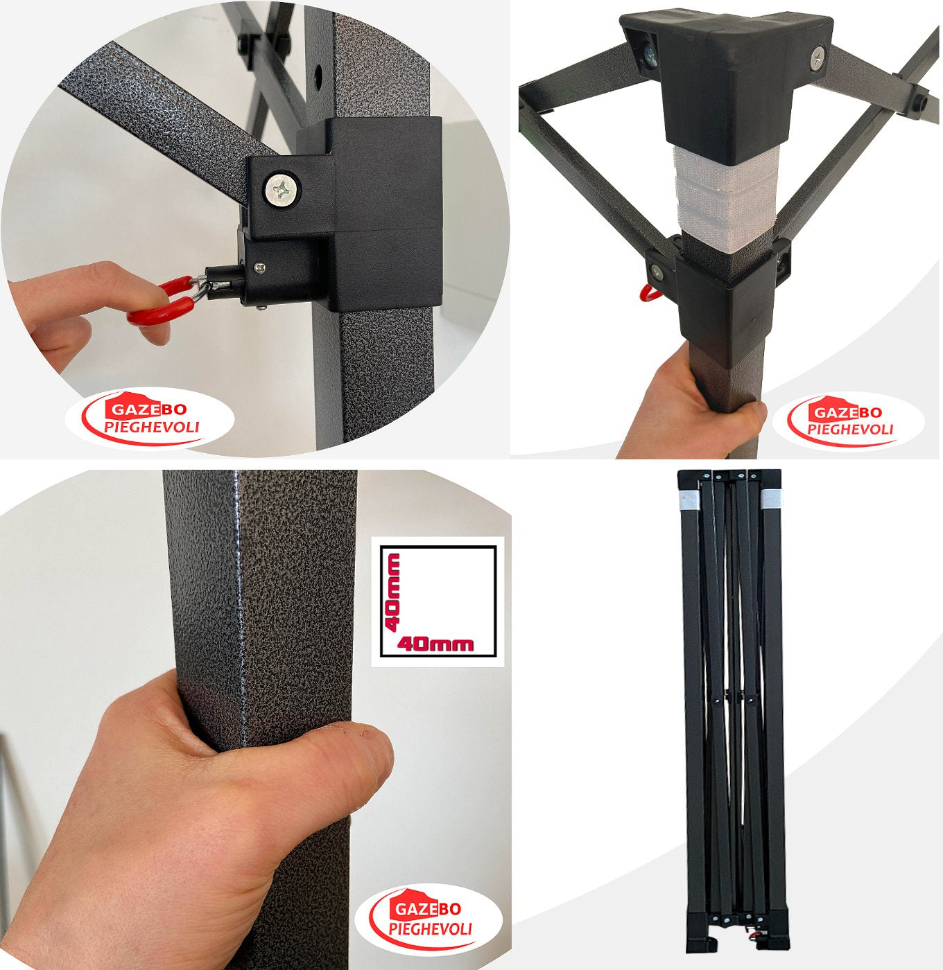 Gazebo 3x4,5m nero certificato IGNIFUGO pieghevole portatile estendibile richiudibile estensibile acciaio con laterali per fiere eventi stand chiosco tenda tendone mercato mercatino  