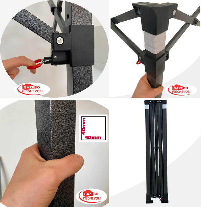 Gazebo 2x2m bianco certificato IGNIFUGO SENZA laterali pieghevole portatile estendibile richiudibile estensibile acciaio per fiere eventi stand chiosco tenda tendone mercato mercatino  