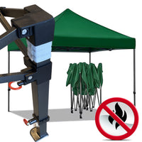 Gazebo 3x3m verde certificato IGNIFUGO SENZA laterali pieghevole portatile estendibile richiudibile estensibile acciaio per fiere eventi stand chiosco tenda tendone mercato mercatino  