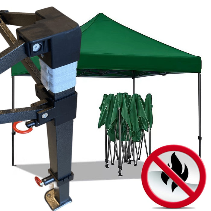 Gazebo 3x3m verde certificato IGNIFUGO SENZA laterali pieghevole portatile estendibile richiudibile estensibile acciaio per fiere eventi stand chiosco tenda tendone mercato mercatino  
