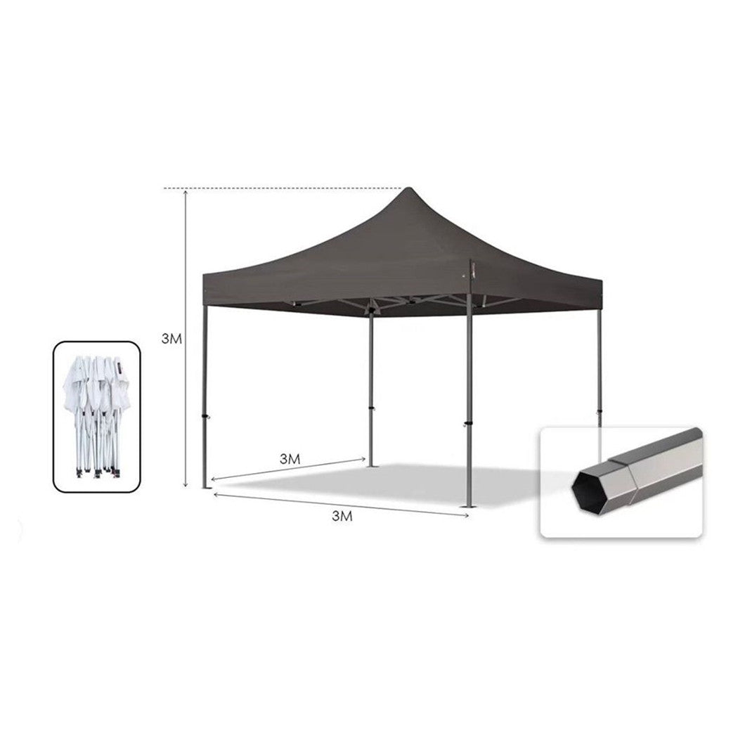 Trade Shop - Gazebo Pieghevole Giardino 3x3x3mt Tenda Telo Grigio Padiglione Mercati Sagre 222714 -        