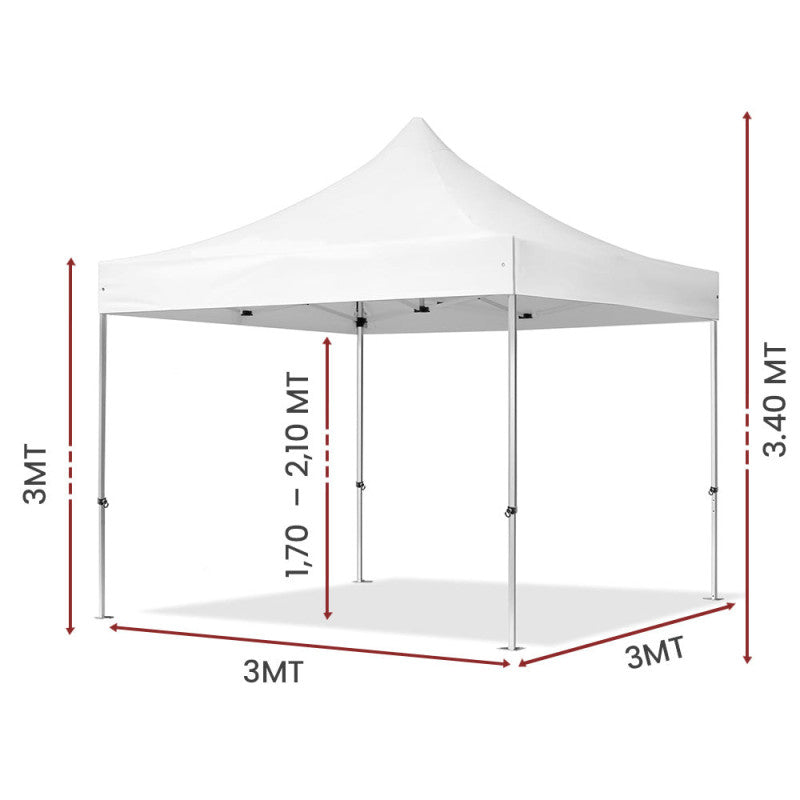 Gazebo richiudibile in alluminio professionale struttura esagonale MARKET-PRO 3X3 Bianco impermeabile