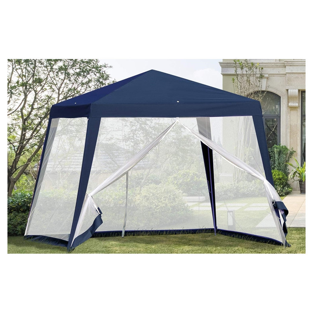 Trade Shop - Gazebo Tenda Da Giardino Resistente Removibile 2.5x2.4x3mt Blu Con Zanzariera 222709 -        
