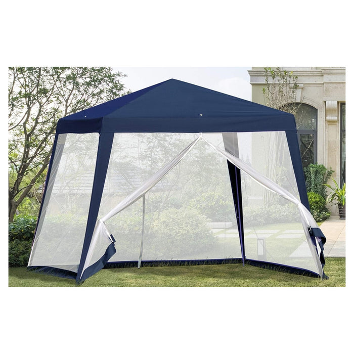 Trade Shop - Gazebo Tenda Da Giardino Resistente Removibile 2.5x2.4x3mt Blu Con Zanzariera 222709 -        