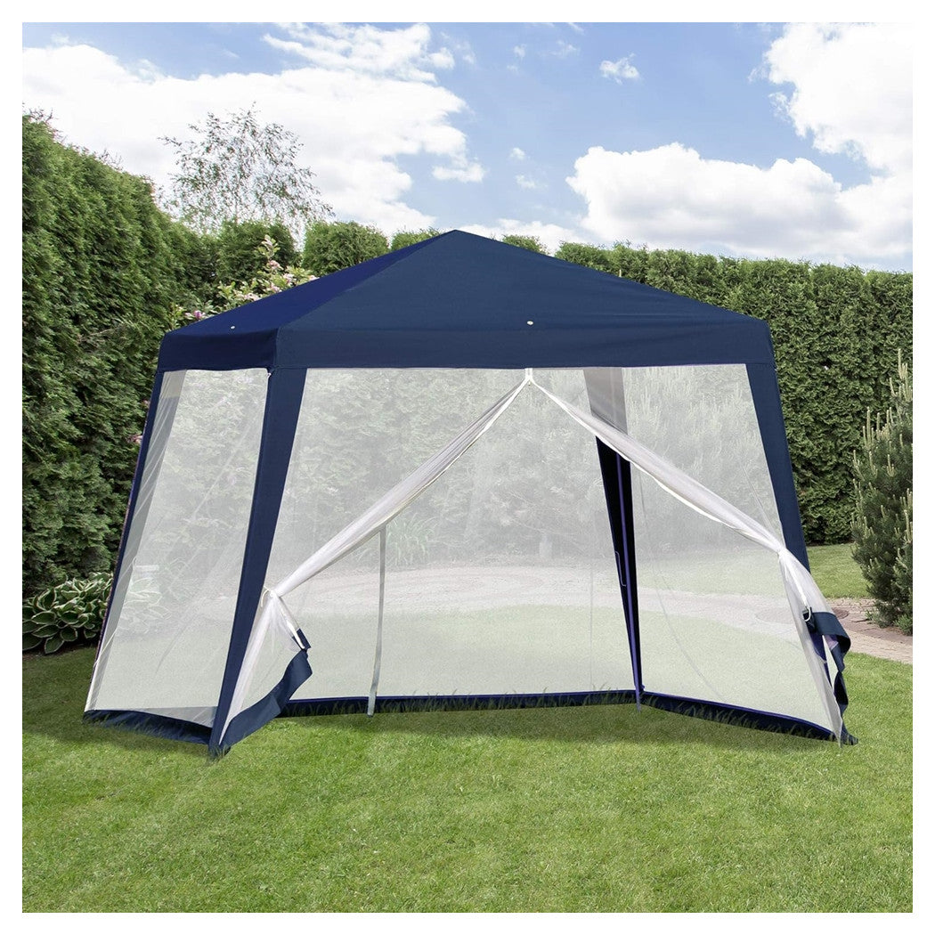 Trade Shop - Gazebo Tenda Da Giardino Resistente Removibile 2.5x2.4x3mt Blu Con Zanzariera 222709 -        