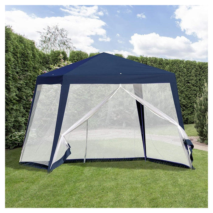 Trade Shop - Gazebo Tenda Da Giardino Resistente Removibile 2.5x2.4x3mt Blu Con Zanzariera 222709 -        