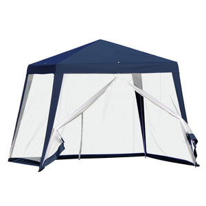 Trade Shop - Gazebo Tenda Da Giardino Resistente Removibile 2.5x2.4x3mt Blu Con Zanzariera 222709 -        