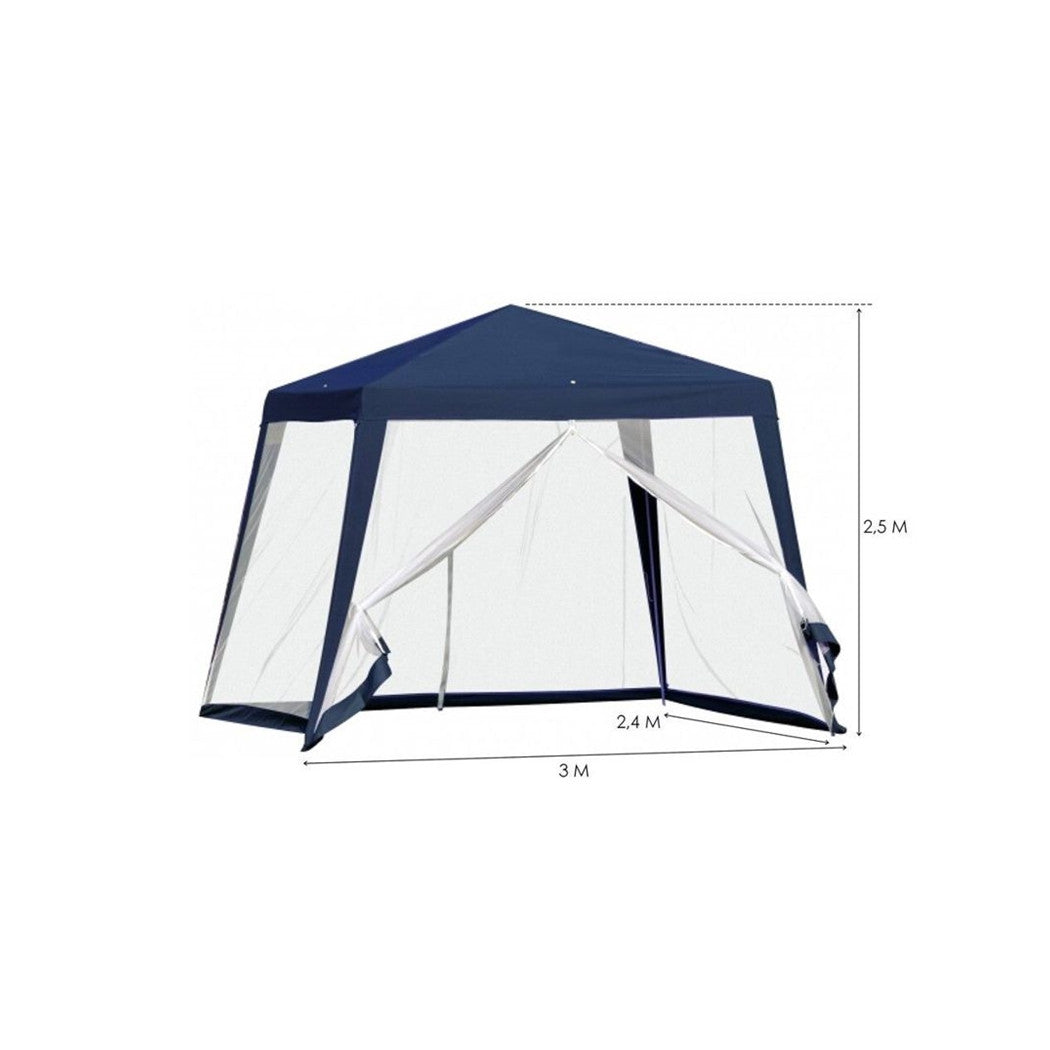 Trade Shop - Gazebo Tenda Da Giardino Resistente Removibile 2.5x2.4x3mt Blu Con Zanzariera 222709 -        