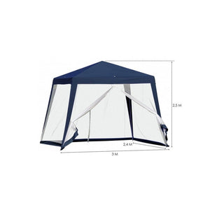 Trade Shop - Gazebo Tenda Da Giardino Resistente Removibile 2.5x2.4x3mt Blu Con Zanzariera 222709 -        