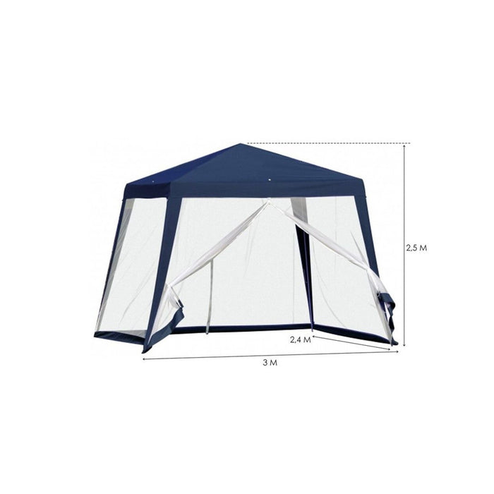 Trade Shop - Gazebo Tenda Da Giardino Resistente Removibile 2.5x2.4x3mt Blu Con Zanzariera 222709 -        