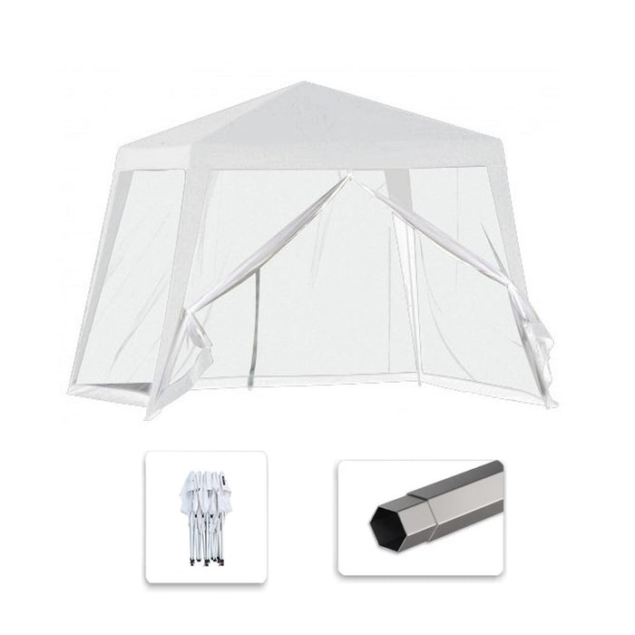 Trade Shop - Gazebo Tenda Da Giardino Resistente Removibile 2.5x2.4x3mt Bianco Con Zanzariera 222708 -        