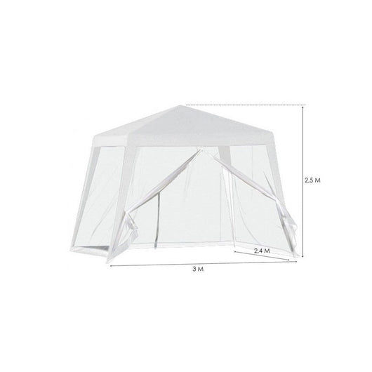 Trade Shop - Gazebo Tenda Da Giardino Resistente Removibile 2.5x2.4x3mt Bianco Con Zanzariera 222708 -        
