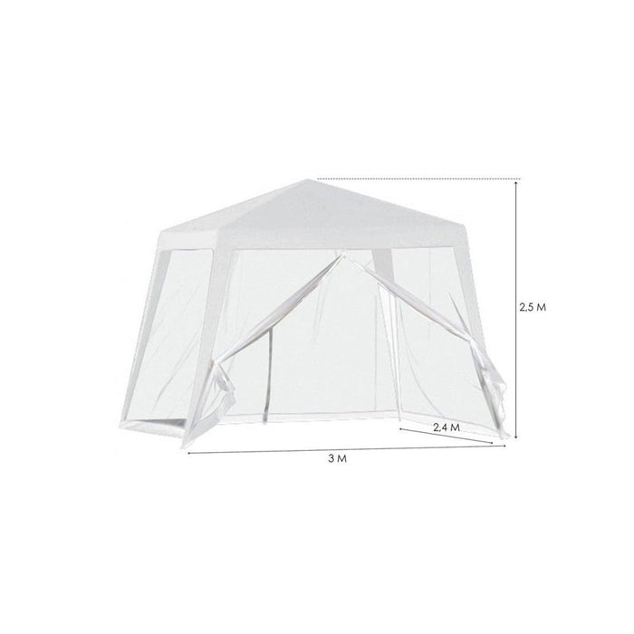 Trade Shop - Gazebo Tenda Da Giardino Resistente Removibile 2.5x2.4x3mt Bianco Con Zanzariera 222708 -        