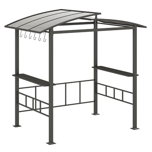 Gazebo barbecue con tetto in policarbonato ventilato mensole laterali ganci-Gazebo barbecue struttura in metallo Nero